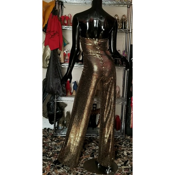 10122 Black-Gold Sequined Flare Jumpsuit